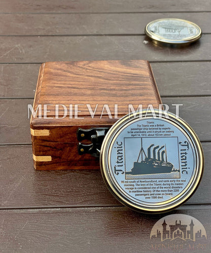 MEDIEVALMART Personal Engrave Titanic Pirates Compass Antique Finish W/H GEN-1 Wooden Case | Gift for Dad