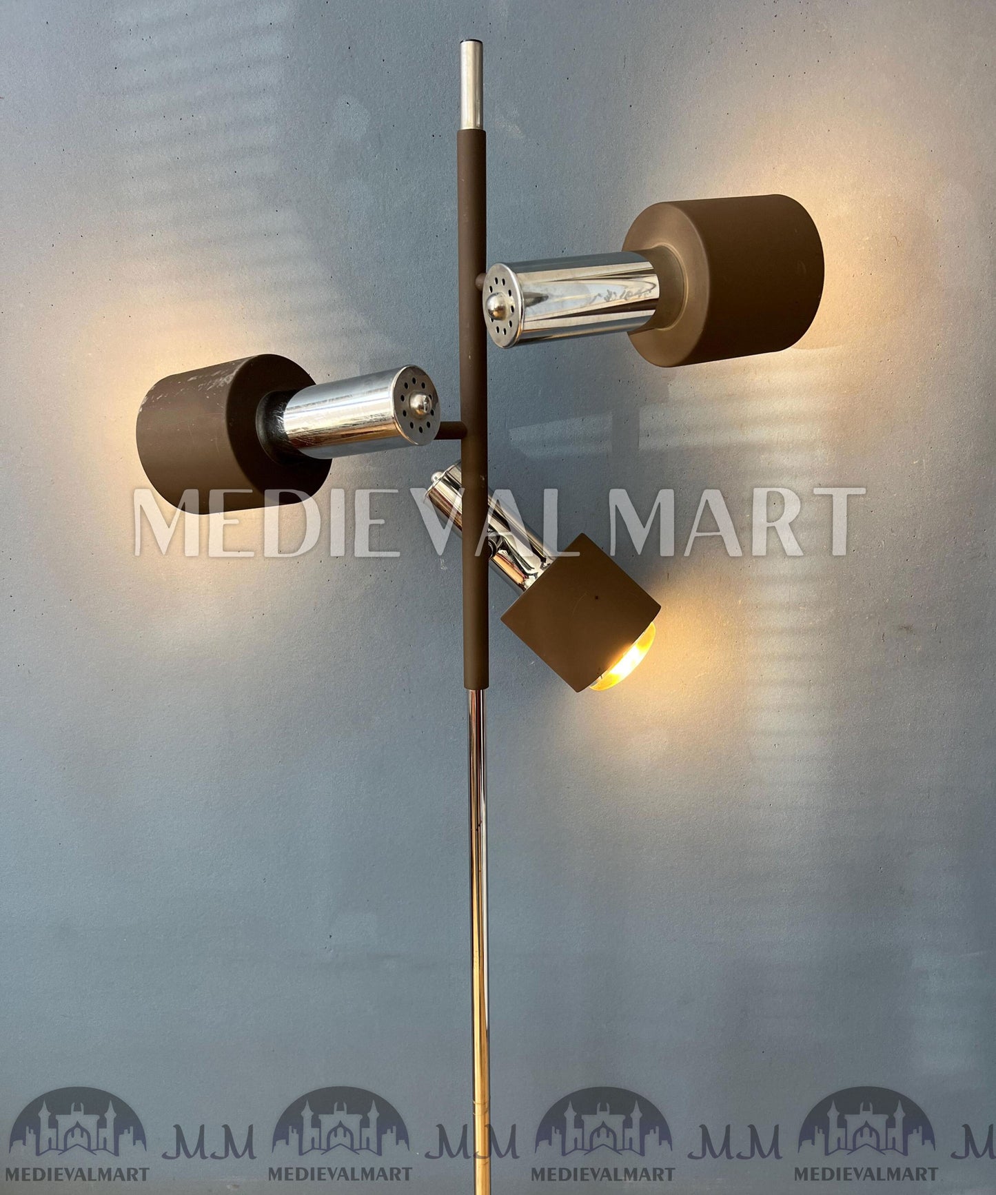 MEDIEVALMART Vintage Brown and Chrome Dijkstra Space Age Floor Lamp