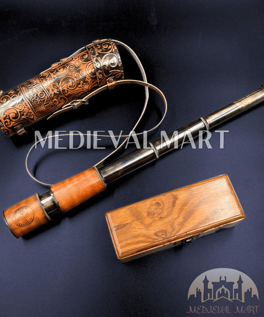 MEDIEVALMART Antique Style Black Brass Marine Telescope With Leather Box Gift for Mom