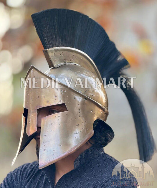 MEDIEVALMART "300" Movie King of Sparta Leonidas Antique Finish Helmet W/H Free Stand | 300 Props
