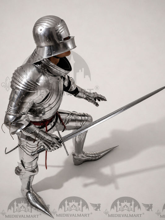 MEDIEVALMART Armure complète de chevalier guerrier allemand du XVe siècle en métal avec épée