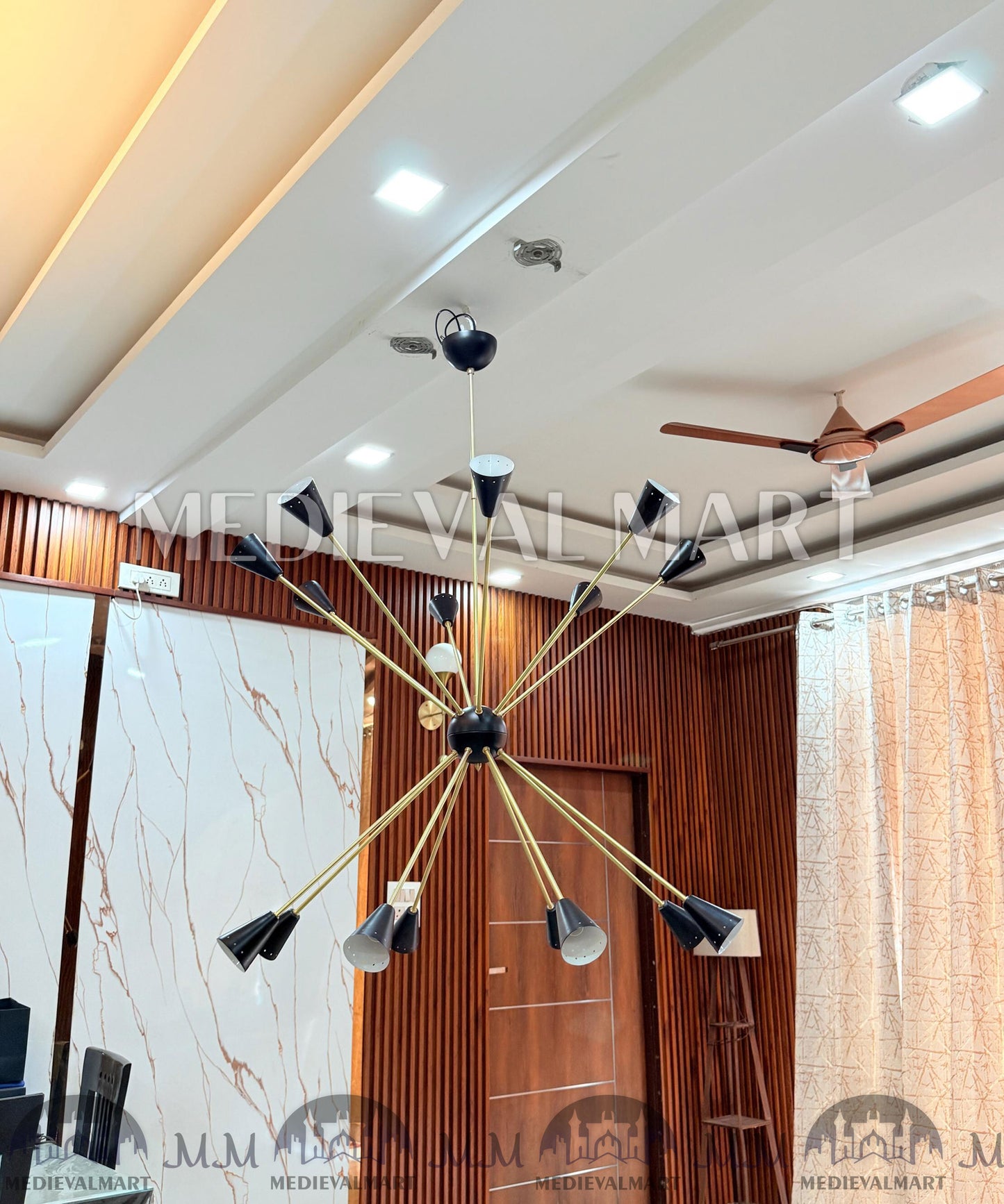MEDIEVALMART Handmade Brass Sputnik Chandelier | Mid-Century Modern 16-Light Ceiling Fixture