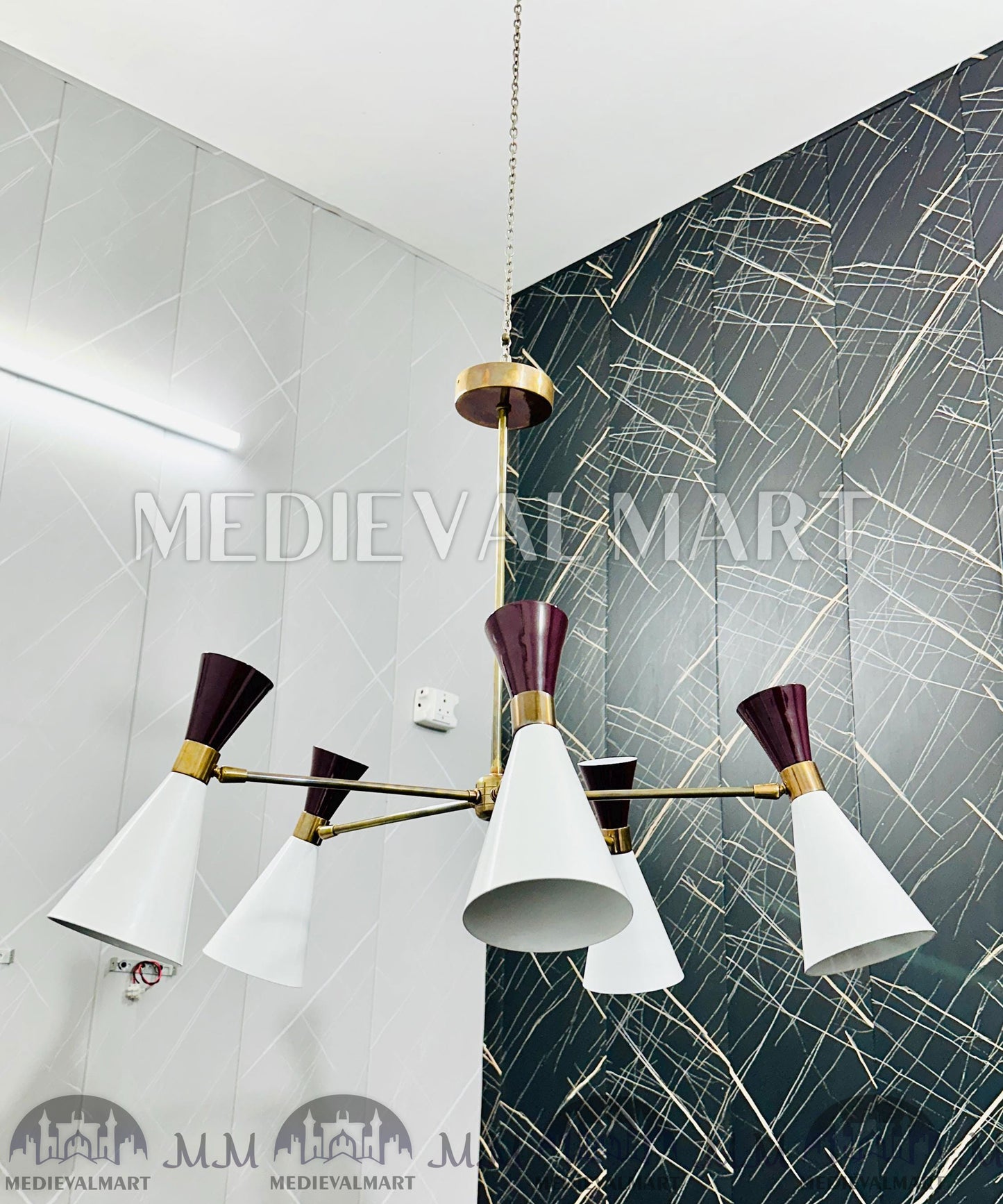 MEDIEVALMART Mid-Century Modern Sputnik Chandelier: Adjustable Brass 6-Arm Pendant Light
