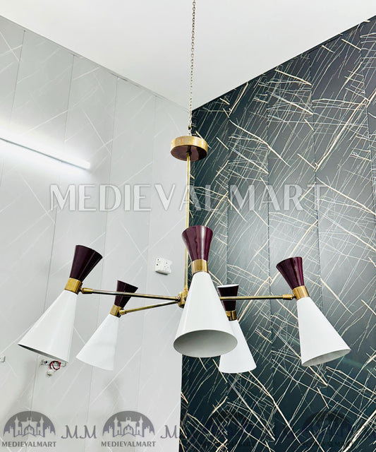 MEDIEVALMART Mid-Century Modern Sputnik Chandelier: Adjustable Brass 6-Arm Pendant Light