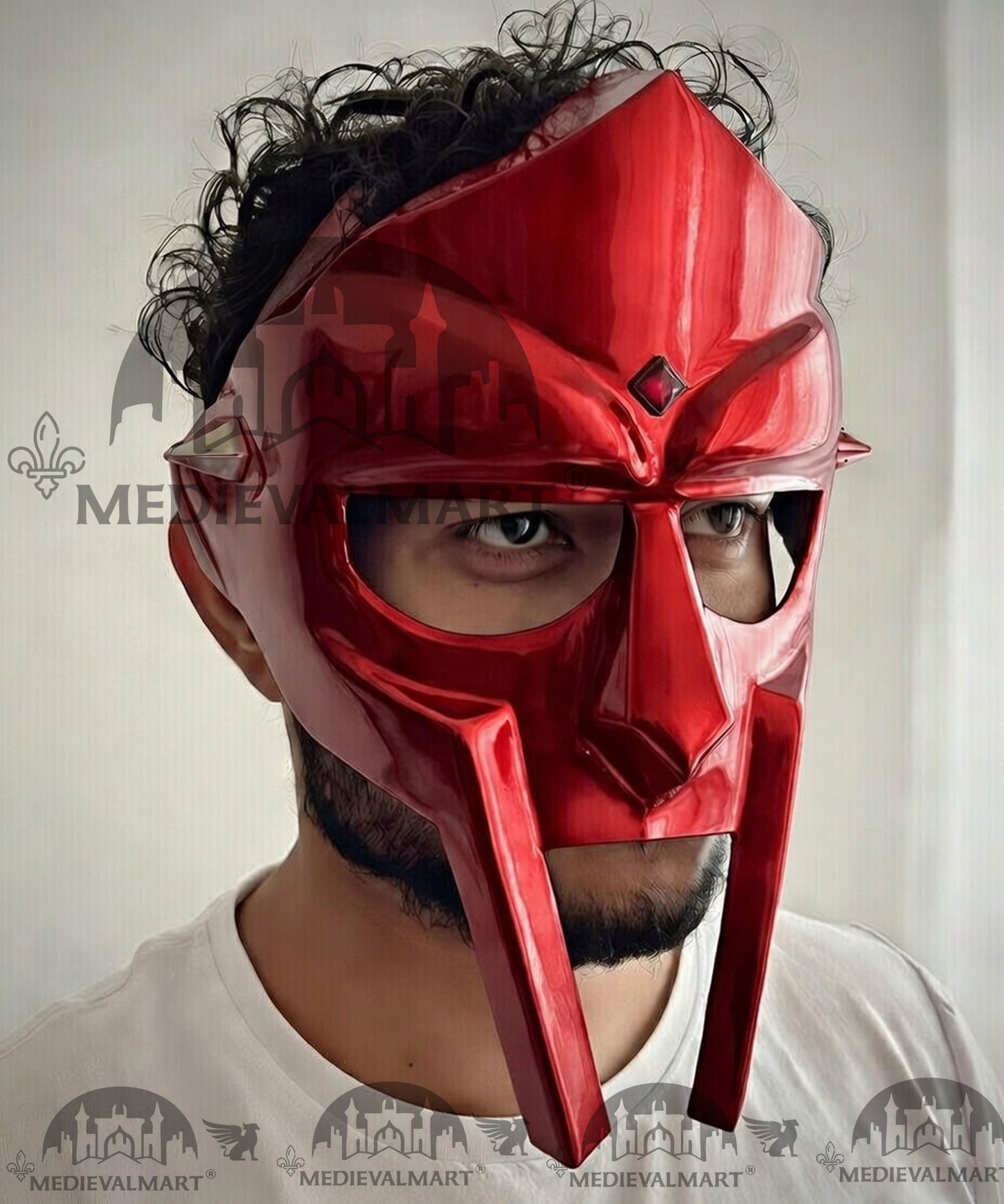 MEDIEVALMART PREMIUM MF DOOM Mask Mad Villain Red Finish Steel Face Armor