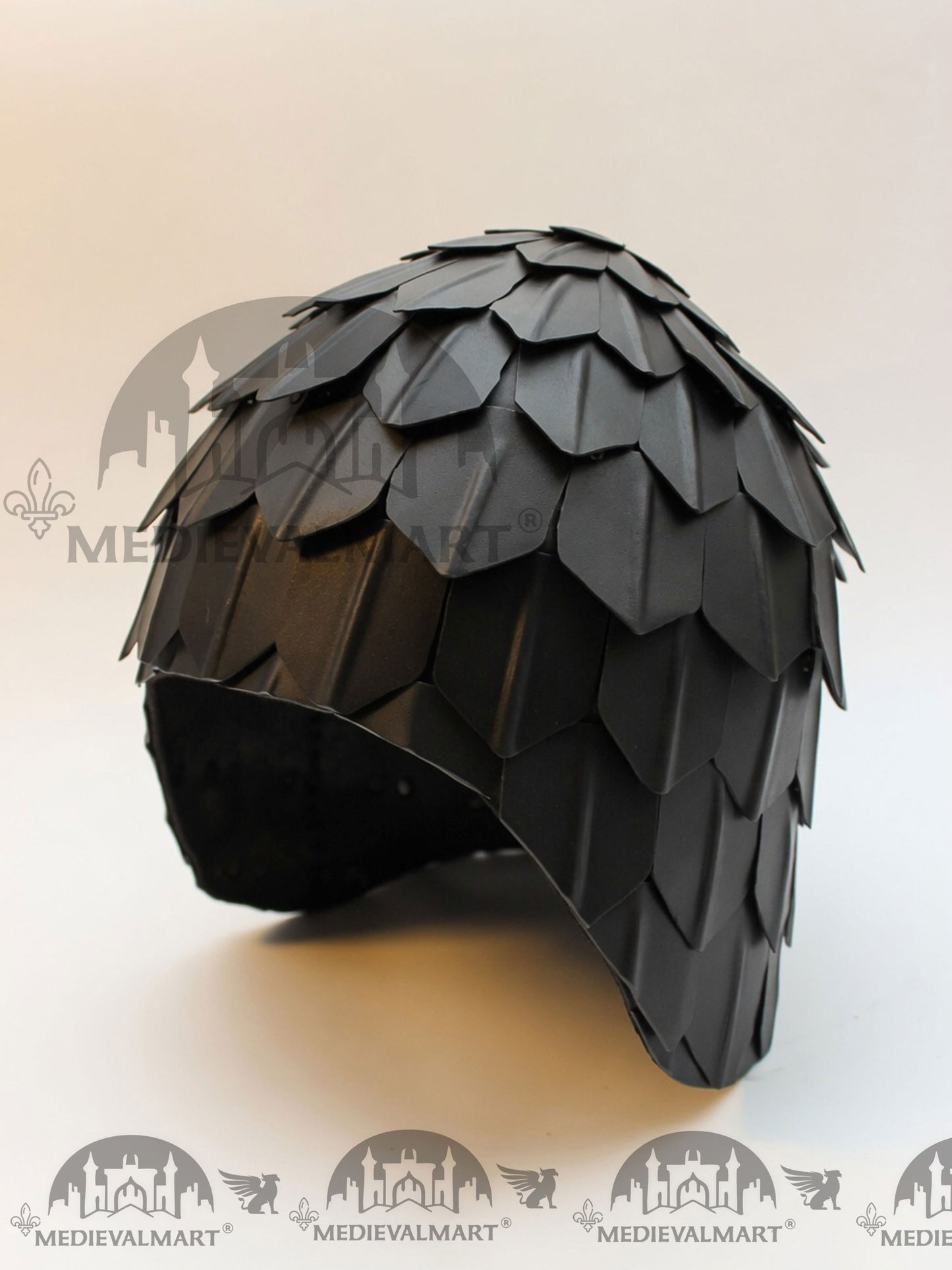 MEDIEVALMART Medieval Historical Scaled Skull Cap Helmet W/H Antique Black Polished & Carbon Steel