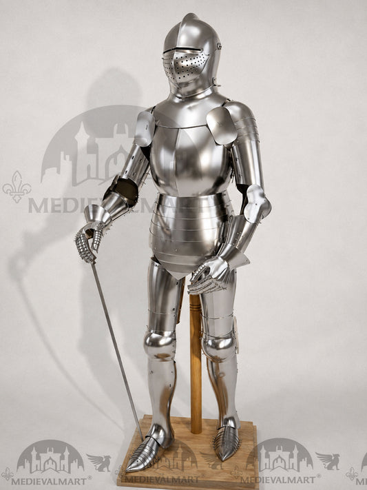 MEDIEVALMART Costume d'armure complète de soldat romain ancien en acier doux historique avec casque de bacinet