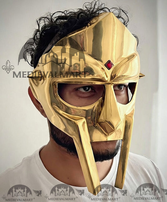MEDIEVALMART PREMIUM MF DOOM Mask Mad Villain Gold Finish Steel Face Armor