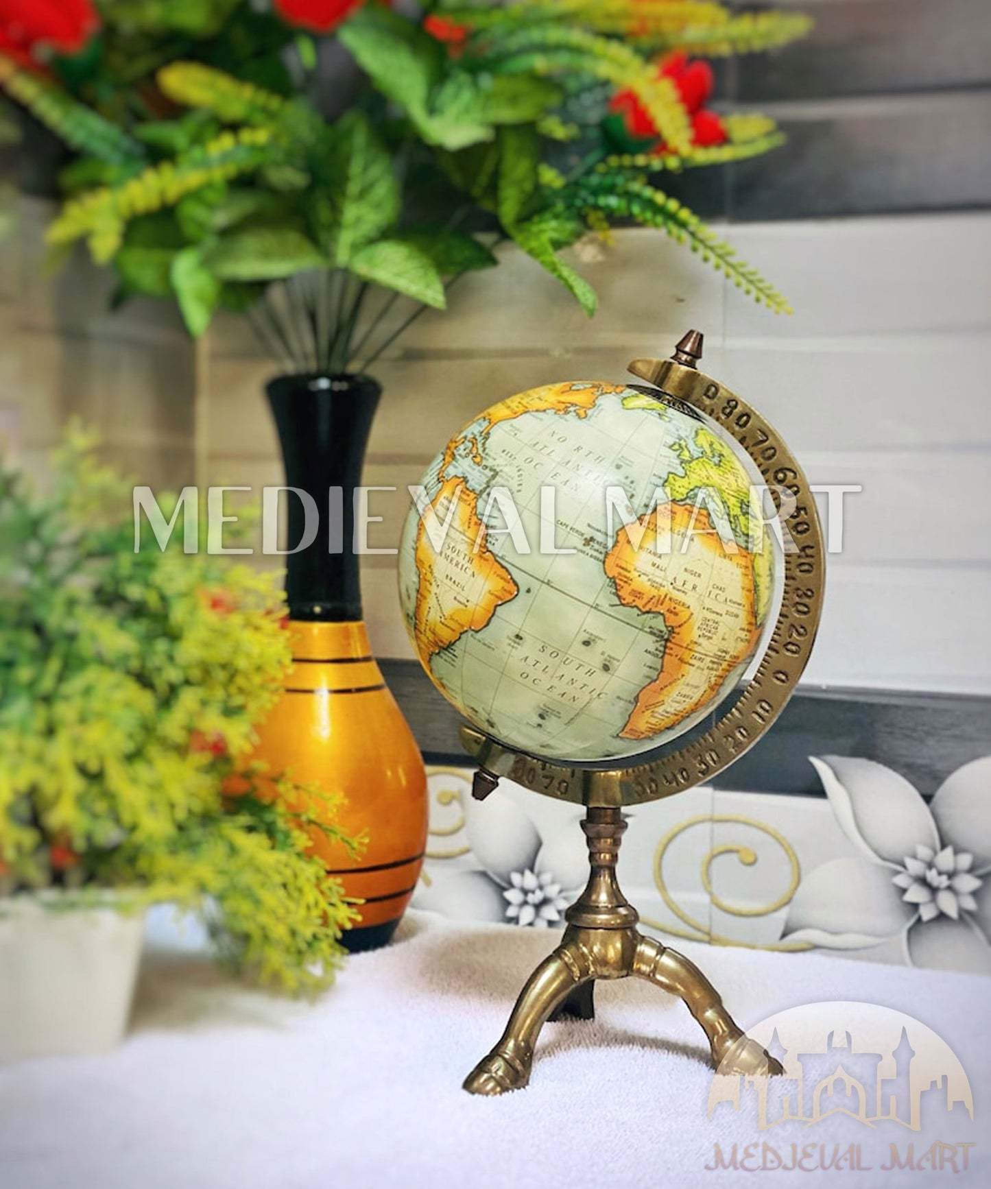 MEDIEVALMART Antique Decorative Table Authentic World Globe Revolving World Map  | Christmas Gifts, Gift for Dad, Gift for Mom