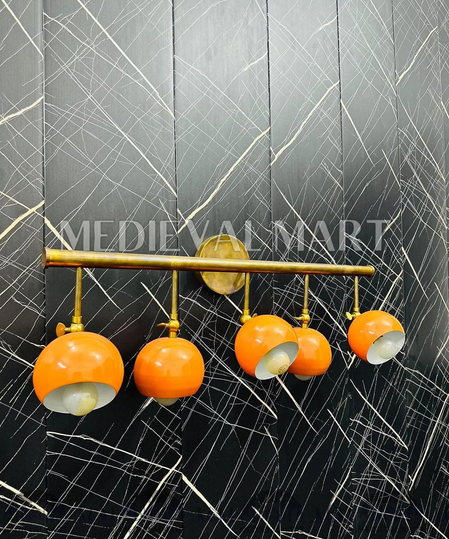 MEDIEVALMART Handcrafted Brass 5-Ball Wall Sconce - Mid-Century Modern Vanity Light