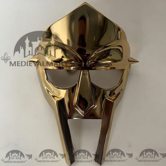MEDIEVALMART MF DOOM Mask Mad-villain Gold Finish Steel Face Armor