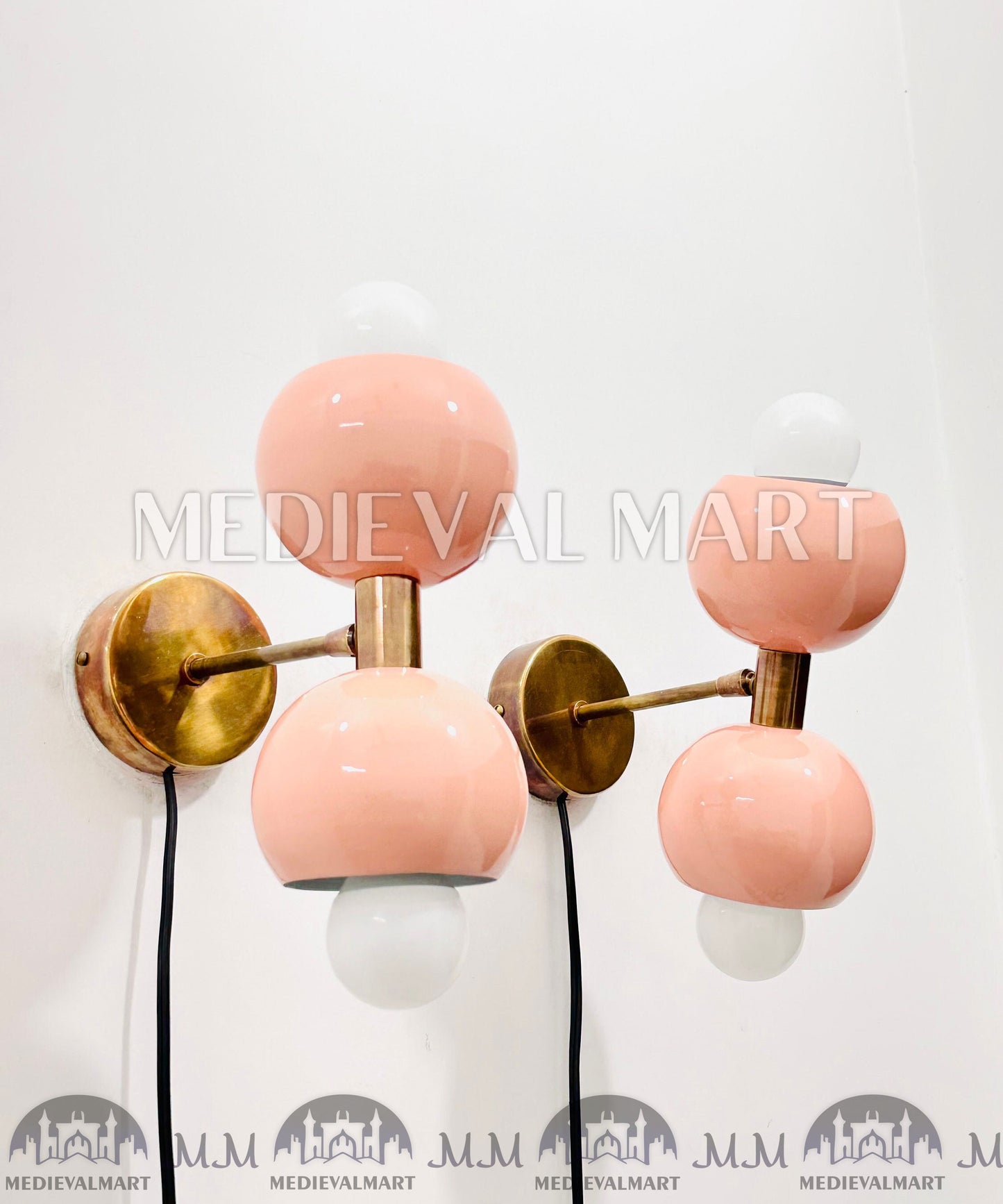 MEDIEVALMART Mid-Century Brass Diabolo Wall Sconce Pair Italian Style