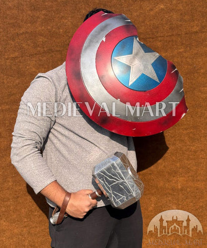MEDIEVALMART Avengers Endgame Captain America Broken Shield W/H Thor Damage Hamer | Gift for Halloween Day