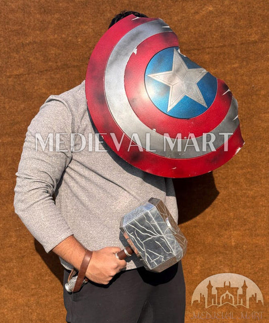 MEDIEVALMART Avengers Endgame Captain America Broken Shield W/H Thor Damage Hamer | Gift for Halloween Day