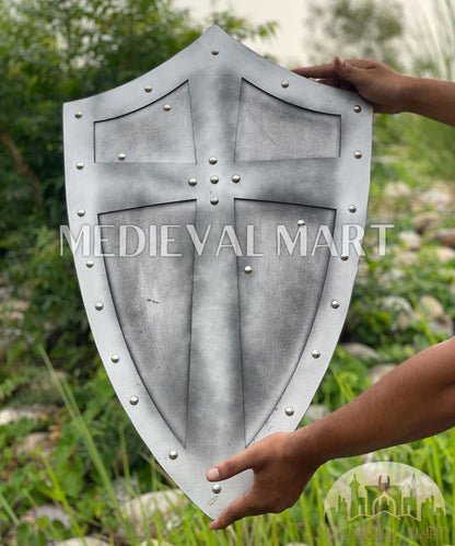 MEDIEVALMART Medieval Templar Salebi Cross Inspired Wooden Shield Black & Siver Finish | Gift for Christmas Day