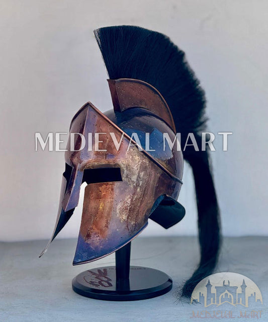 MEDIEVALMART "300" Movie King of Spartan Leonidas After Battle Helmet W/H Free Stand | 300 Props