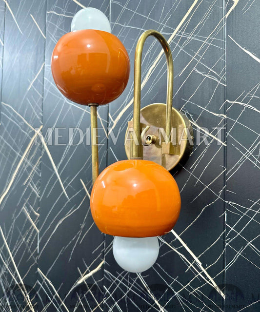 MEDIEVALMART Handmade Brass Wall Lamp: Modern Industrial 2-Ball Sconce