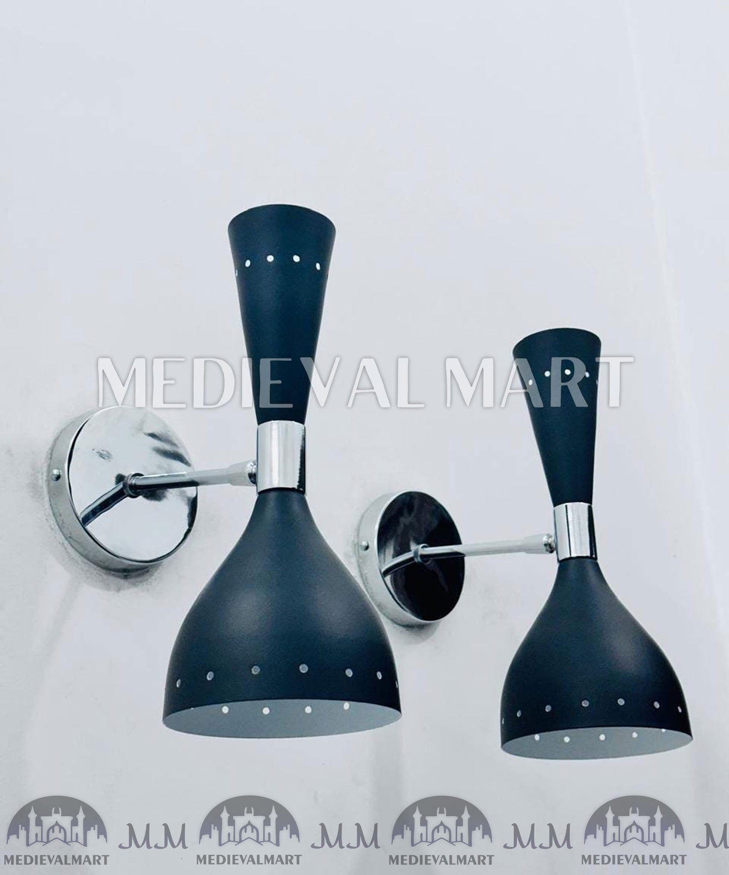 MEDIEVALMART Mid Century Diabolo Wall Sconce Pair: Modern Italian Black Wall Lights