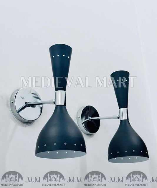 MEDIEVALMART Mid Century Diabolo Wall Sconce Pair: Modern Italian Black Wall Lights