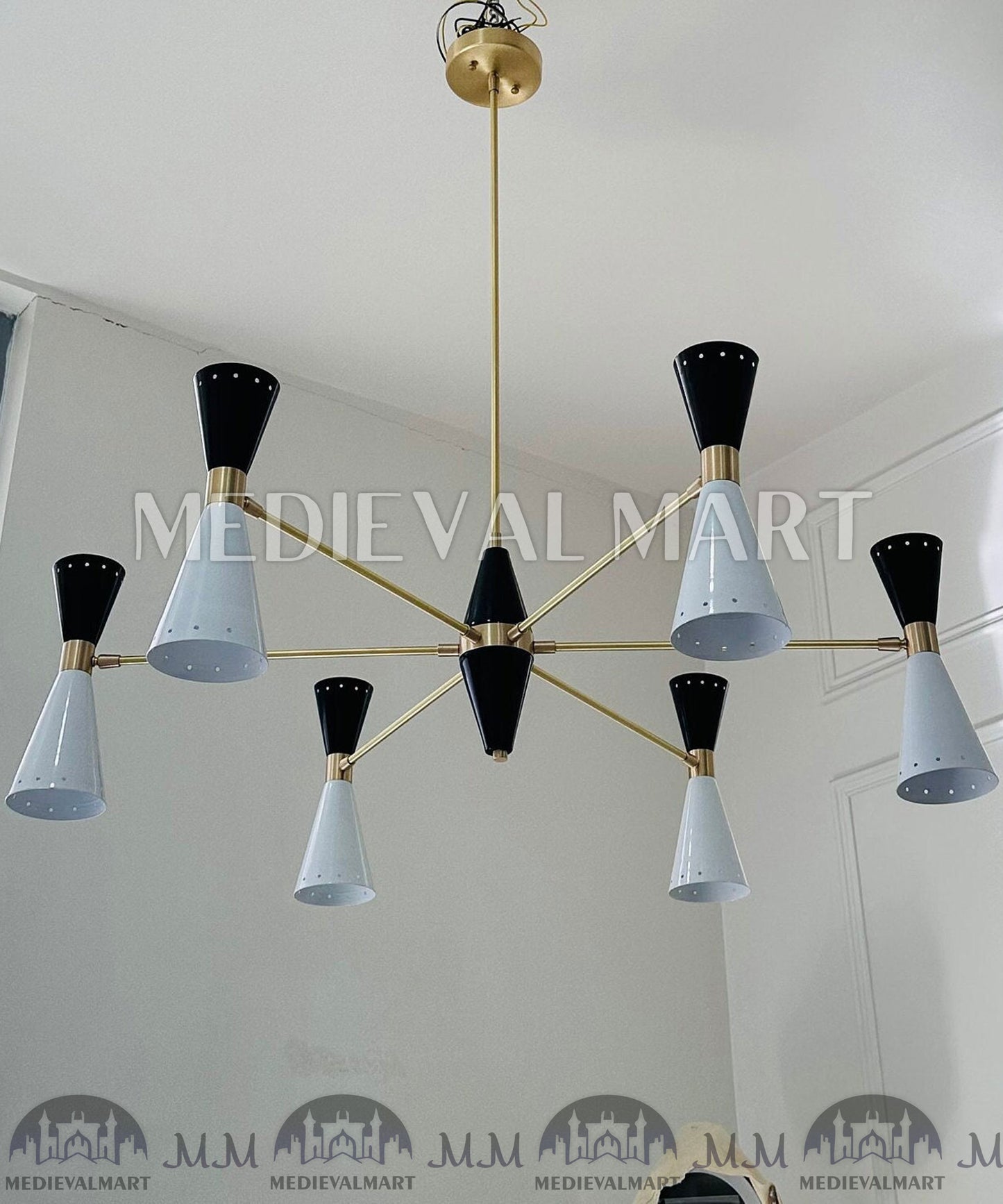 MEDIEVALMART Italian Handcrafted Brass Sputnik Chandelier Modern Stilnovo Light Fixture