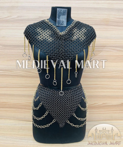 MEDIEVALMART Women’s Black (Sable Knight) Chainmail Armor W/H Skirt
