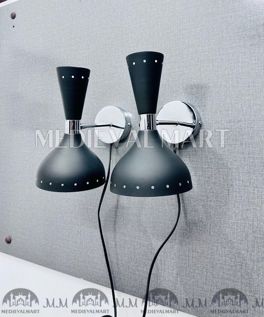 MEDIEVALMART Mid Century Brass Wall Sconce: Matte Black Italian Stilnovo Lighting