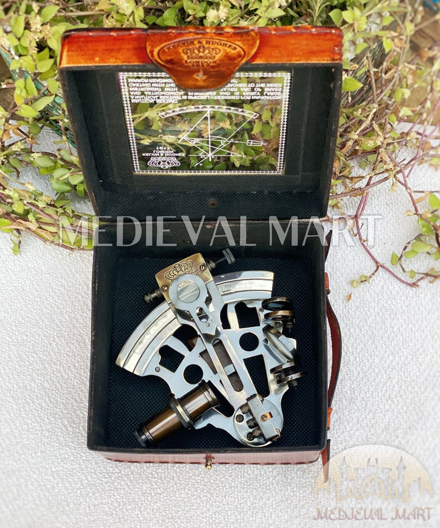 MEDIEVALMART Nautical Fully Functional Us Navy Sextant W/H Transparent Leather Case | Astrolabe Ships Instrument, Christmas Gifts