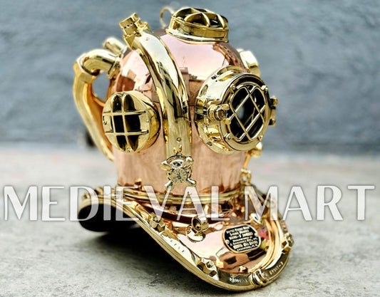 MEDIEVALMART High Textured Copper brass Diving Helmet With Wooden Base