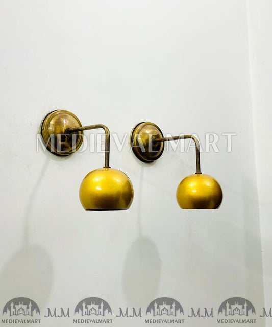 MEDIEVALMART Mid-Century Brass Wall Sconce Pair Modern Bathroom Lighting