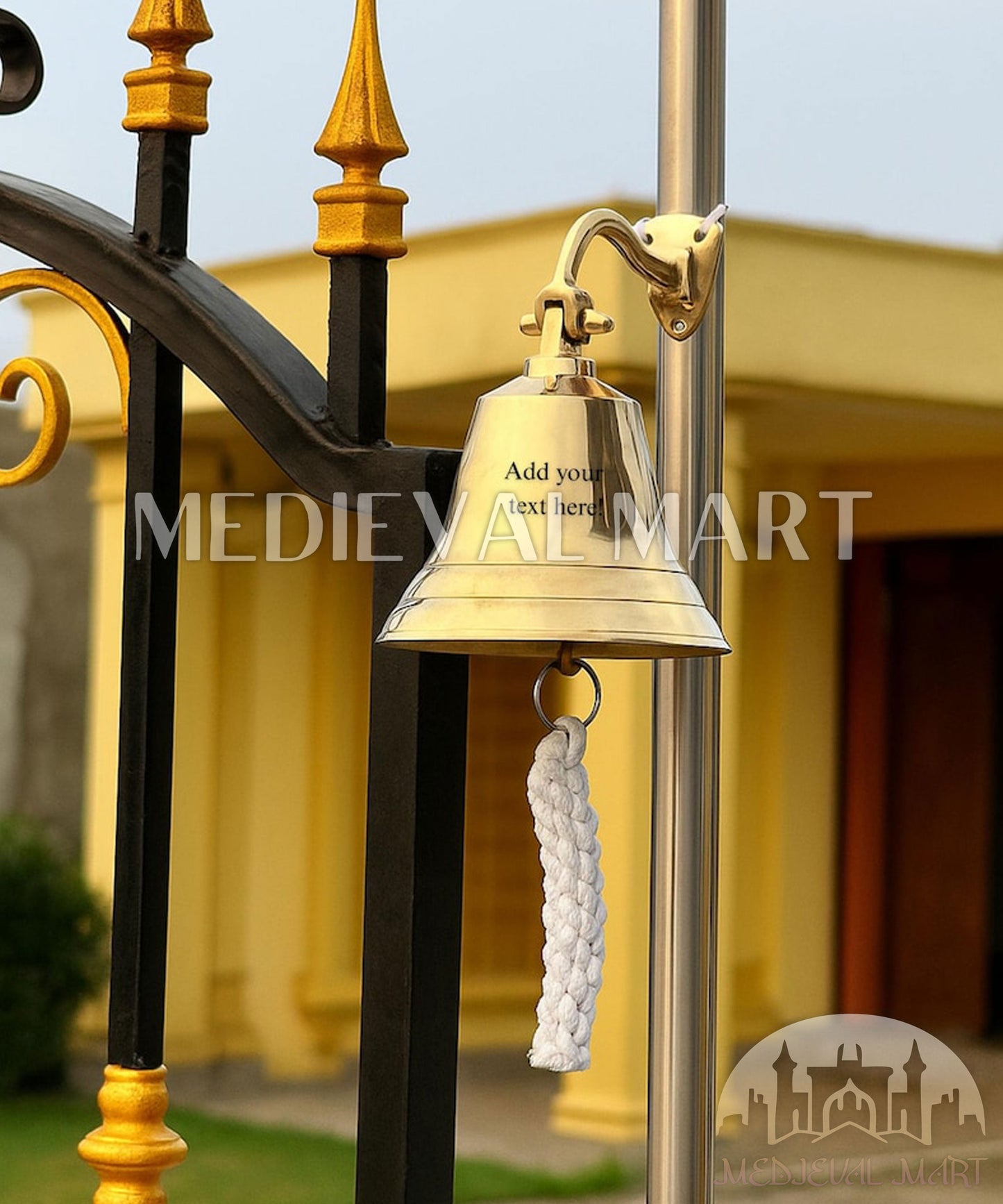 MEDIEVALMART Personalized Brass Bell - Custom Engraved with Multiple Sizes [3"-12"] Indoor / Outdoor Wall Mounted Bell | Christmas Gifts, Gift for Dad, Gift for Mom