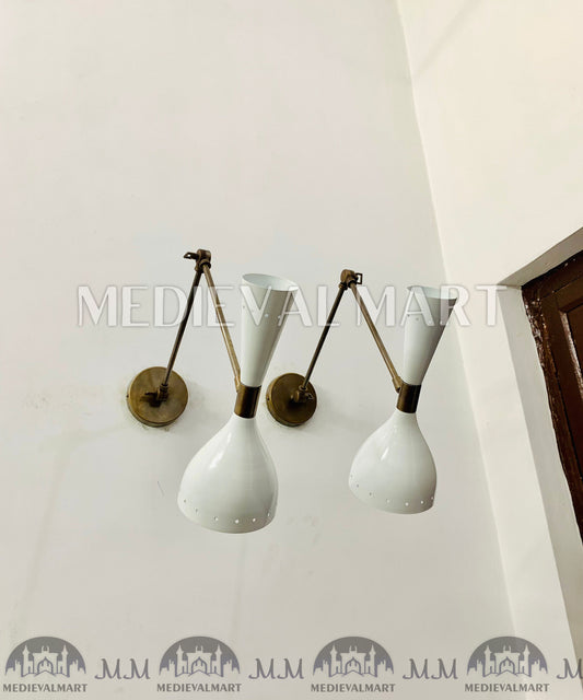 MEDIEVALMART Mid Century Italian Stilnovo Brass Wall Sconce Pair Lighting