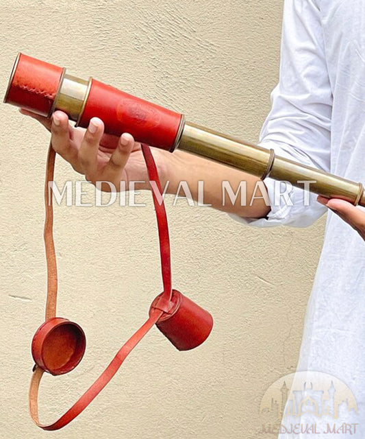 MEDIEVALMART 50X Antique Brass Spyglass – 18″ Working Handheld Telescope for Nautical Decor