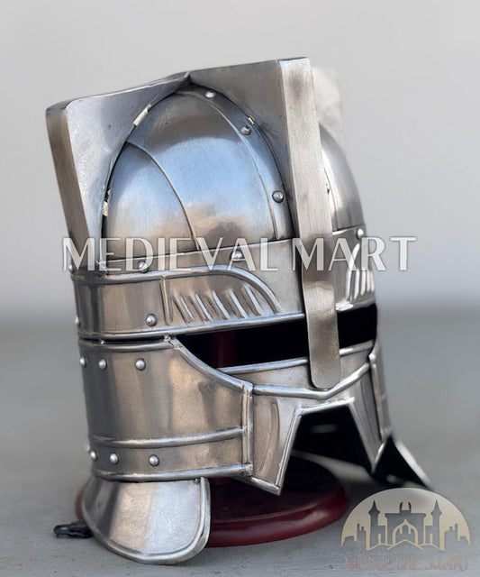MEDIEVALMART Moria Dwarves Clear Silver Finished Helmet W/H Free Stand | LOTR Props
