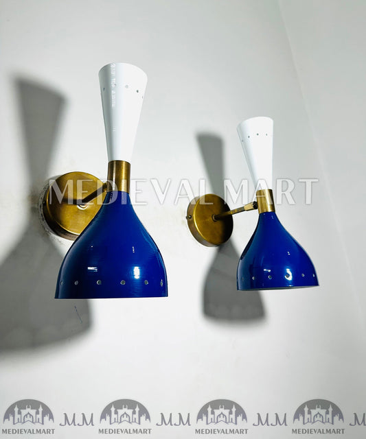 MEDIEVALMART Mid-Century Modern Brass Wall Sconce - Italian Diabolo Style - Set of 2