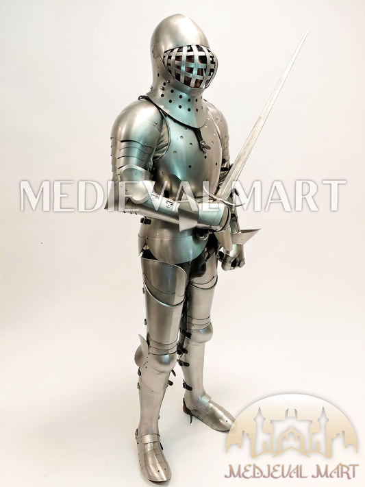 MEDIEVALMART 1400s Medieval Tournament Knight Parade High Gothic Plate Armor W/H Kolbenturnier Bacinet