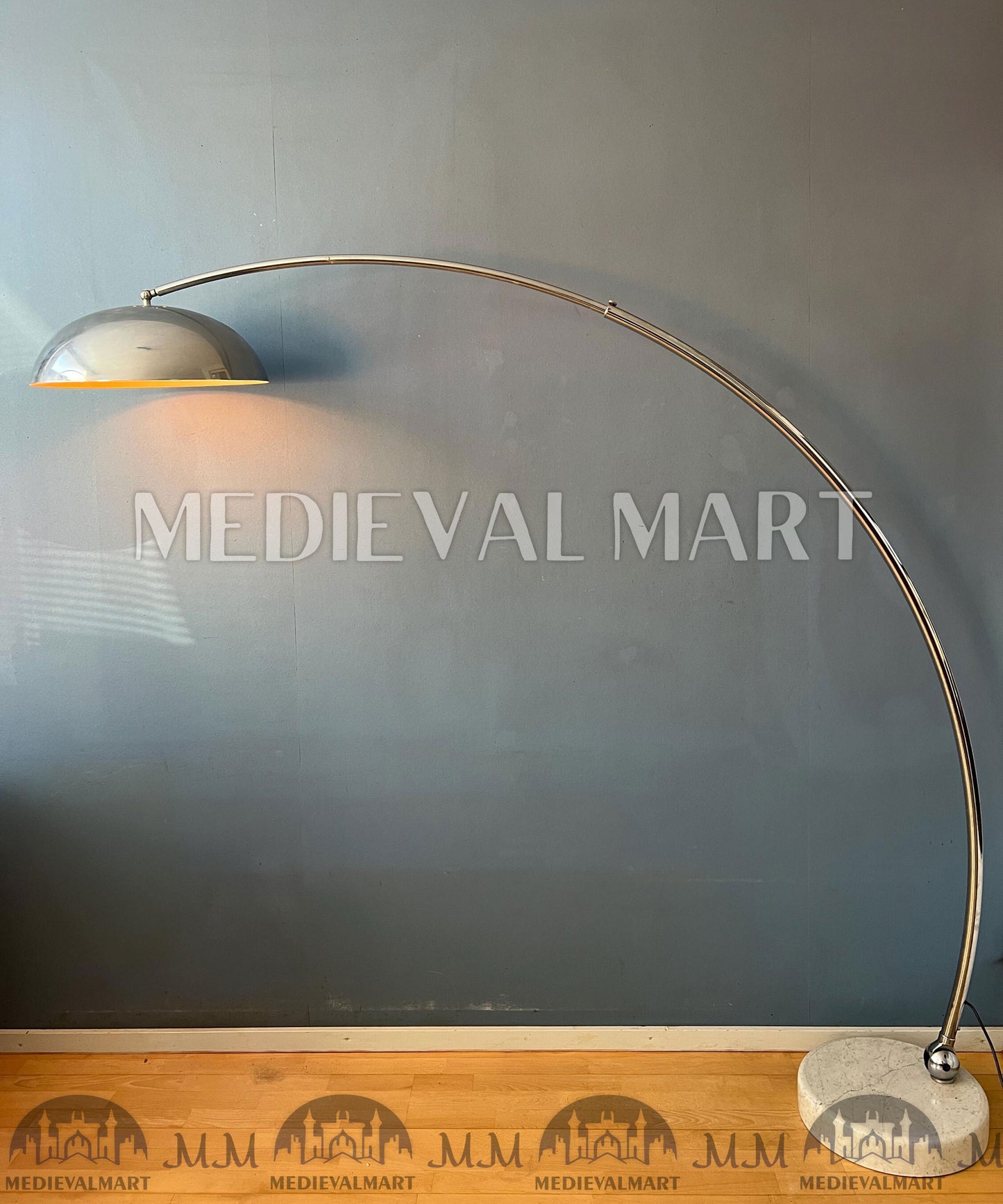 MEDIEVALMART Vintage Italian Space Age Arc Floor Lamp with Metal Shade