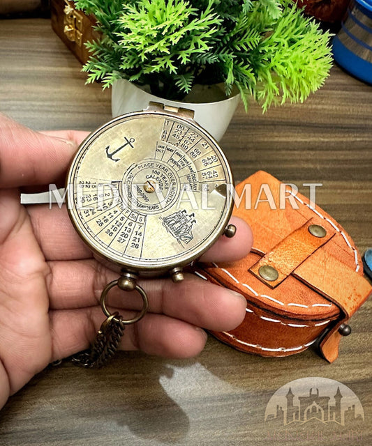 MEDIEVALMART Nautical 100 Years Colander Pirates Compass Gold Finish W/H Leather Case | Gift For Dad
