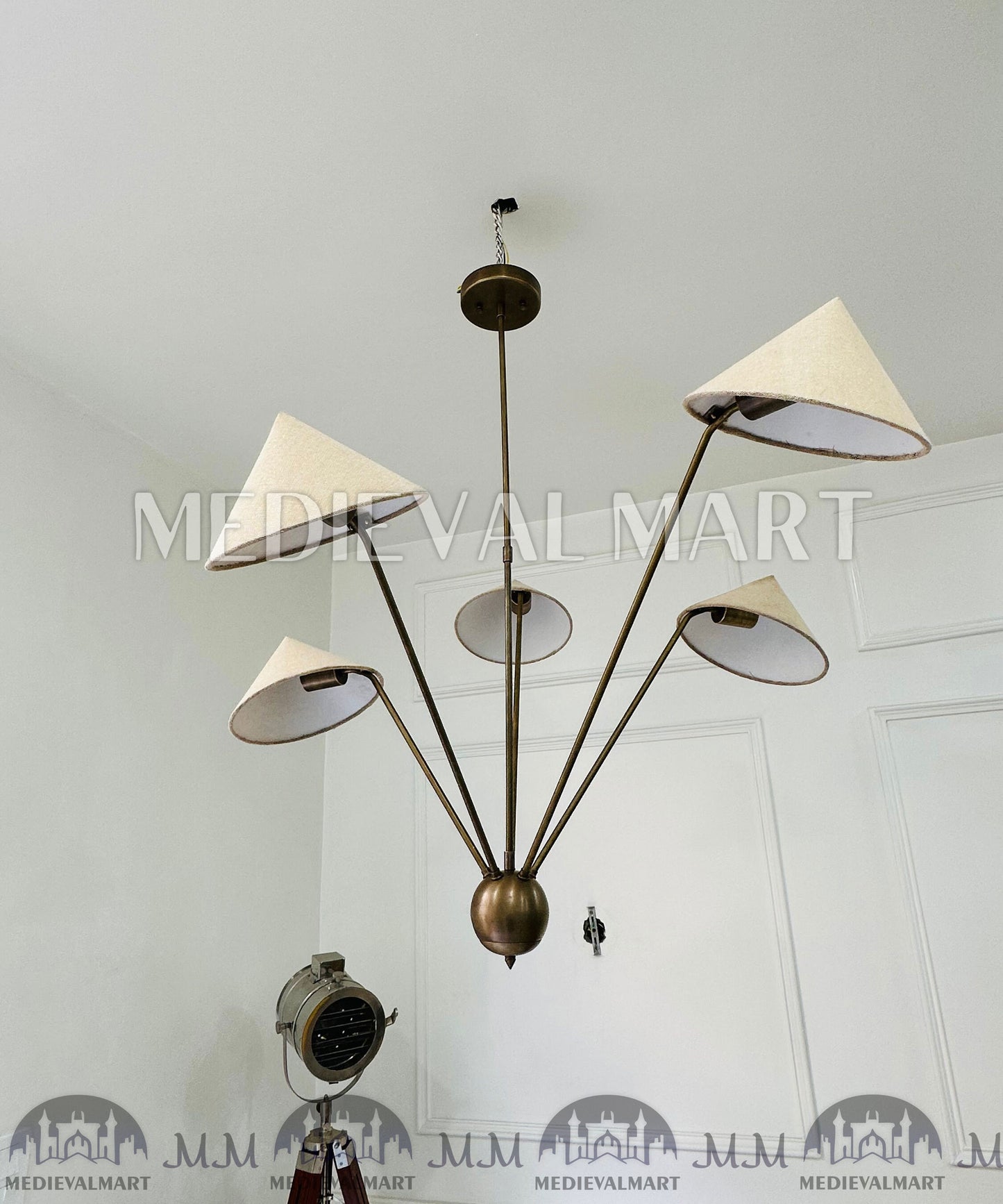 MEDIEVALMART Brass Sputnik Chandelier Mid Century Modern 5-Arm Light Fixture
