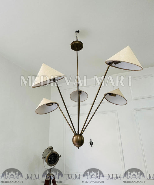 MEDIEVALMART Brass Sputnik Chandelier Mid Century Modern 5-Arm Light Fixture