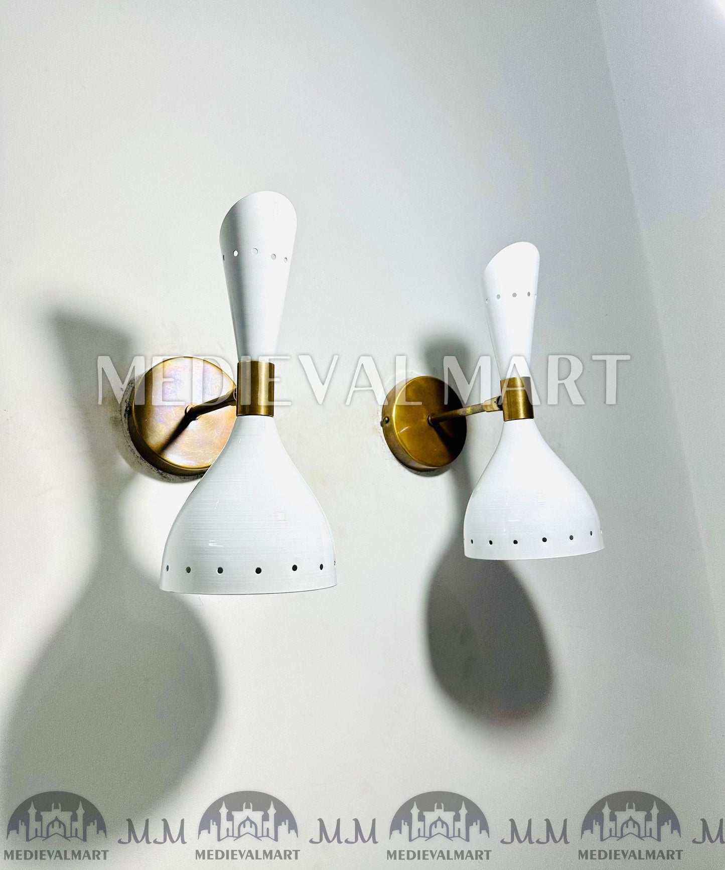 MEDIEVALMART Custom Mid Century Brass Wall Sconce Pair: Italian Stilnovo Style