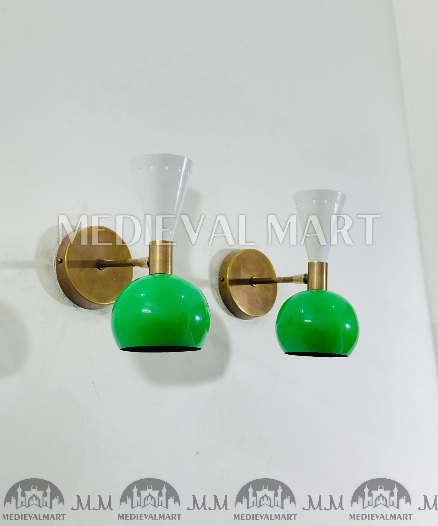 MEDIEVALMART Mid Century Italian Wall Sconce Diabolo Modern Wall Light, Dual Tone Brass