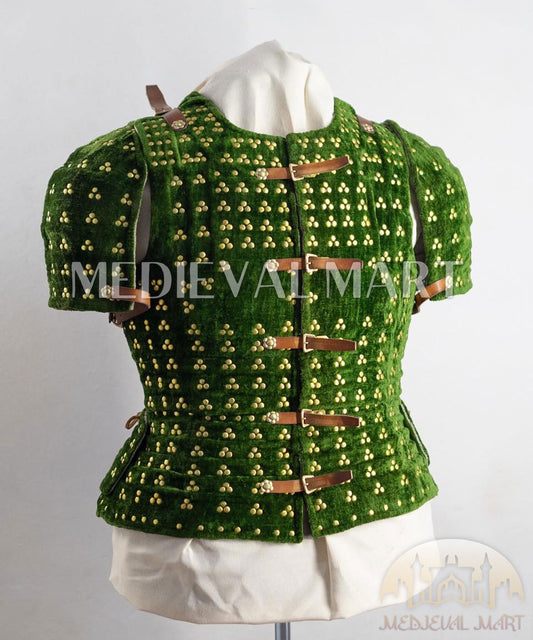 MEDIEVALMART Medieval Spanish Renaissance PREMIUM Green Brigandine Jacket Armor W/H Brigandine Spaulders Best for Unisex For Halloween Dad