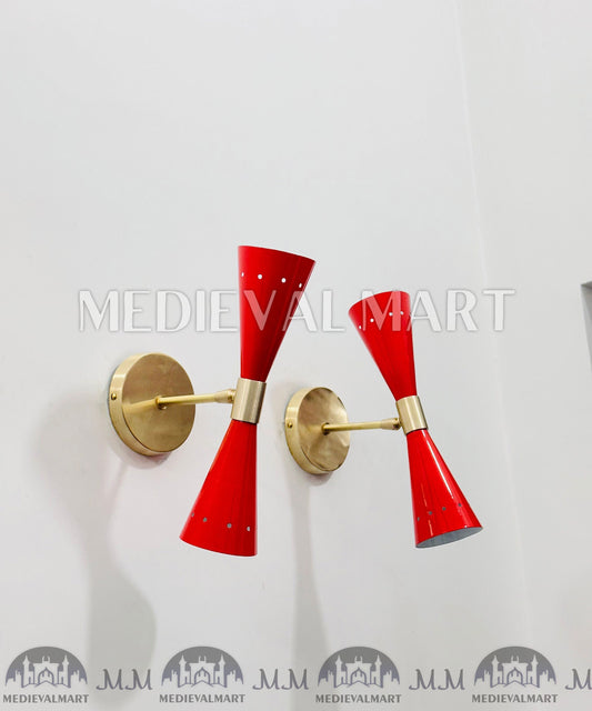 MEDIEVALMART Mid Century Modern Brass Wall Sconce - Diabolo Italian Design - Vanity Lighting