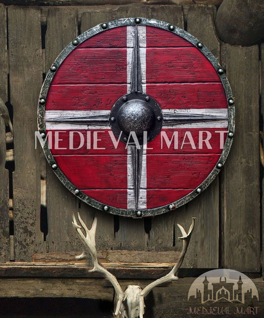 MEDIEVALMART Iconic Viking's Valhalla Dane’s Warrior  Battleworn Viking Wooden Shield | Gifts For Dad