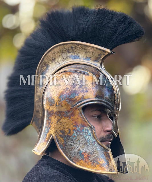 MEDIEVALMART "Achilles" Authentic Forged Finish Trojan Warrior Helmet W/H Free Stand | Troy Props