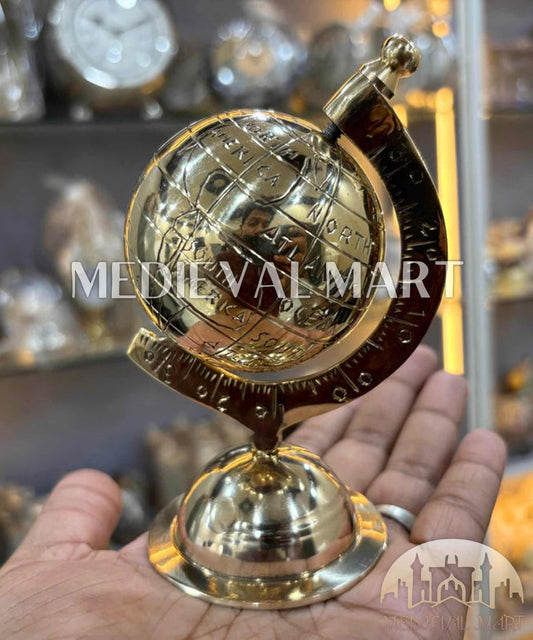 MEDIEVALMART Handmade Solid Brass World Globe: Etched Map, Rotating Desk Decor Gift for Christmas Day