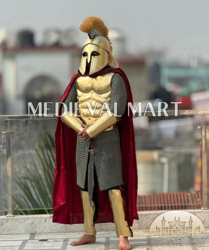 MEDIEVALMART Medieval Spartan Greek Full Costume Gold Finish with chainmail