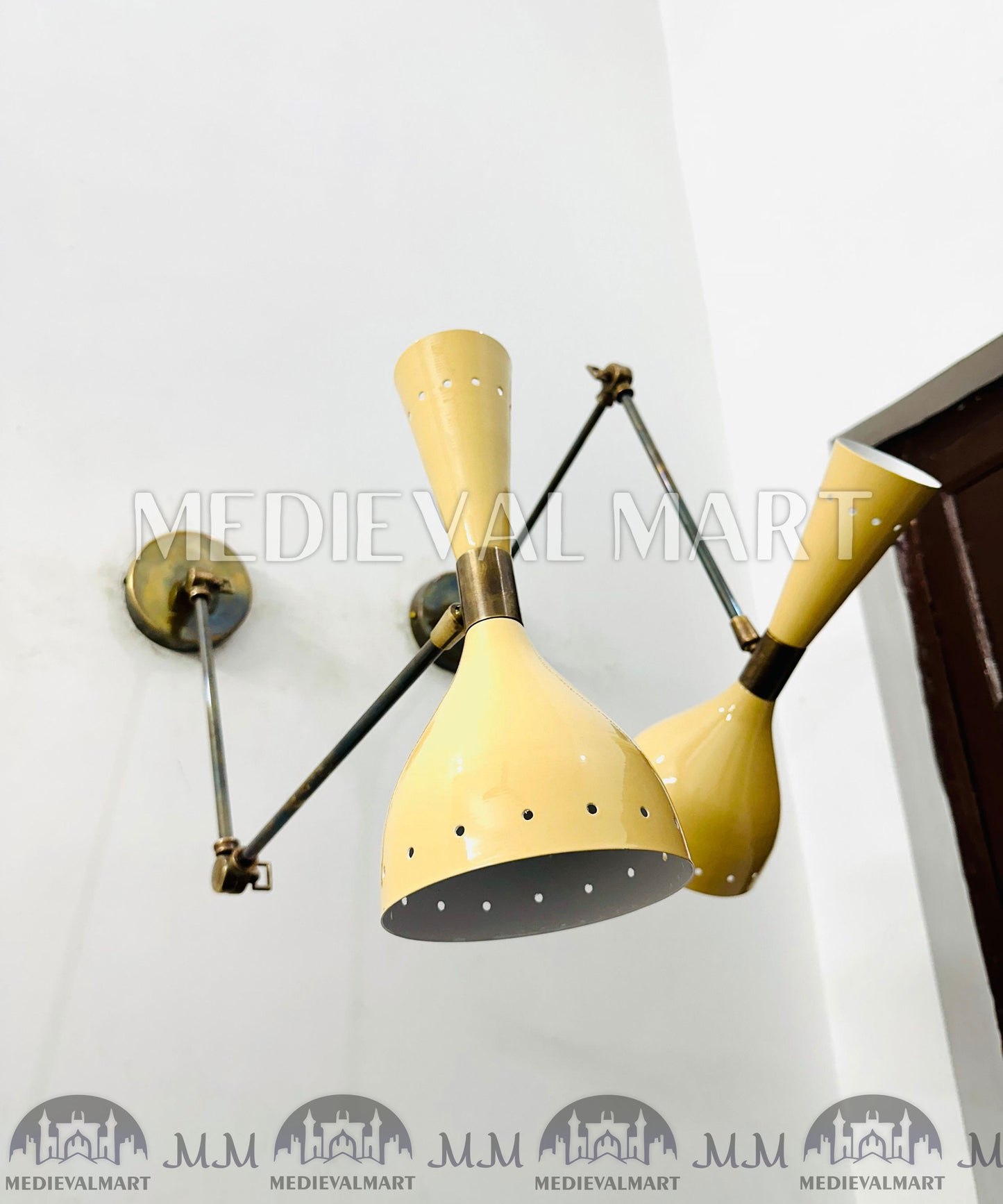 MEDIEVALMART Mid Century Brass Wall Sconce Lamp Italian Stilnovo Lighting Pair Fixtures
