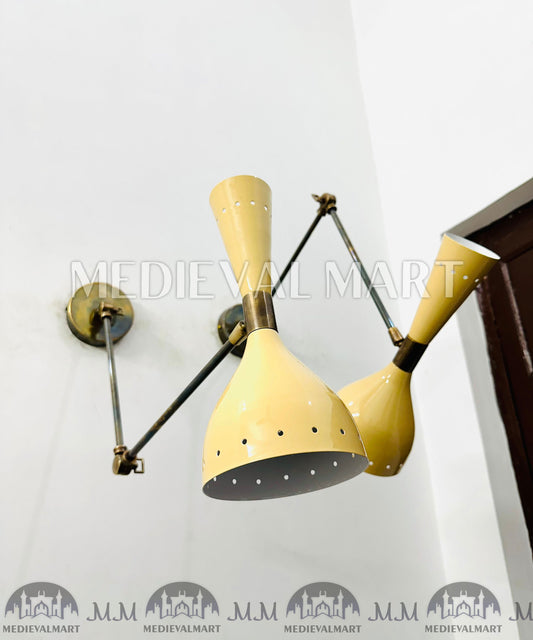 MEDIEVALMART Mid Century Brass Wall Sconce Lamp Italian Stilnovo Lighting Pair Fixtures