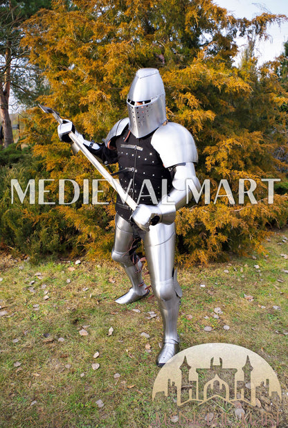 MEDIEVALMART Medieval knight full Set of Buhurt Combat Player Armor Suit W/H Titanium Brigandine or Axe  ~ Harden Steel Costume for LARP; HMB; IMCF